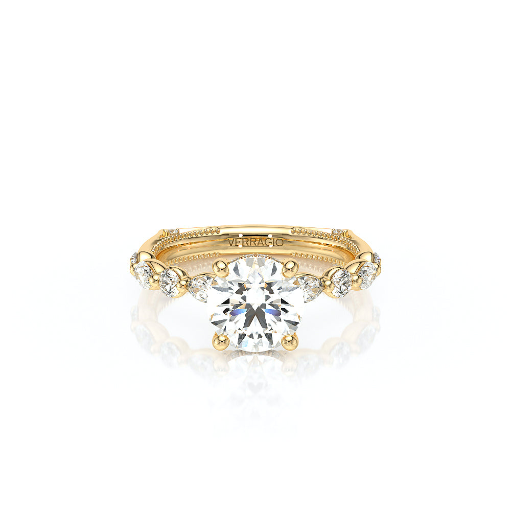 Round Side Stone 14k Yellow Gold Engagement Ring - VNG-2202