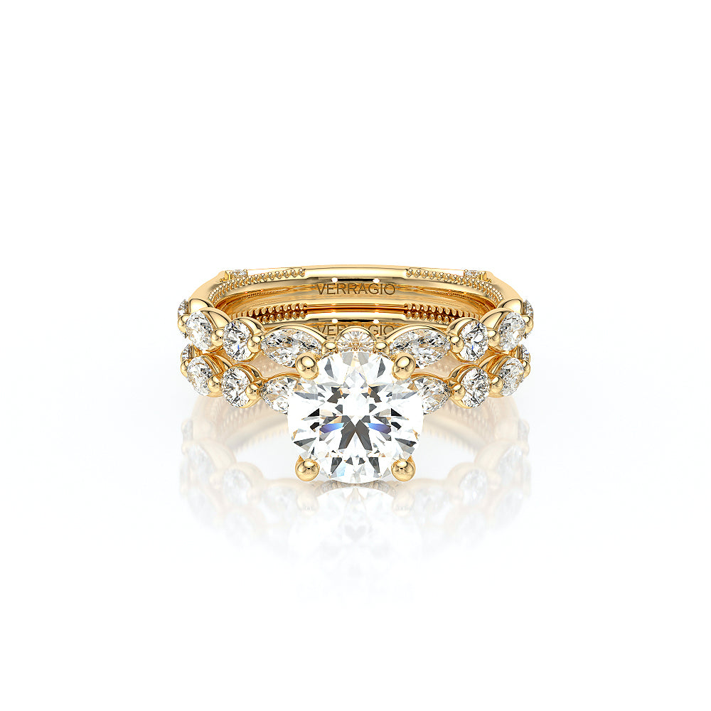 Round Side Stone 14k Yellow Gold Engagement Ring - VNG-2202