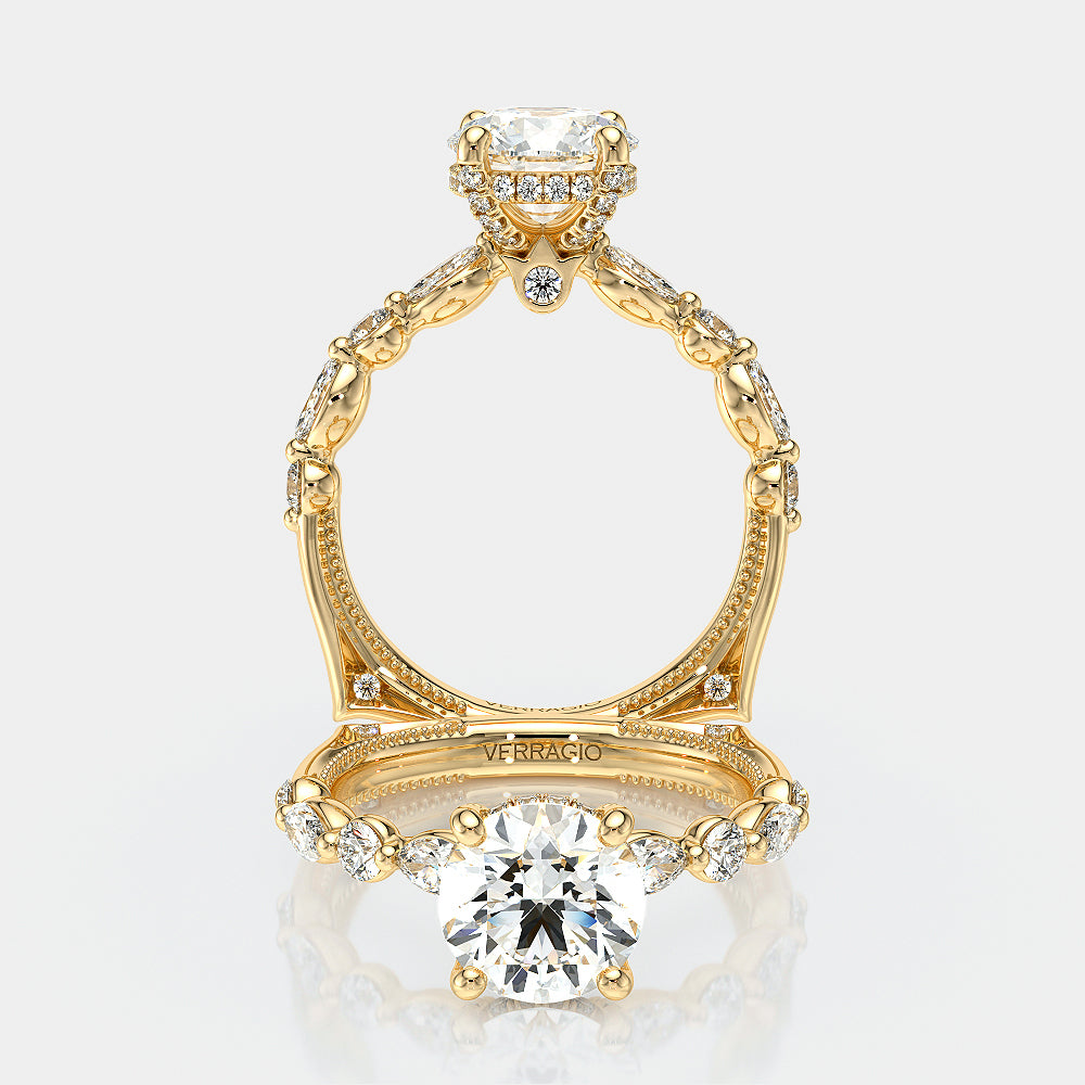 Round Side Stone 14k Yellow Gold Engagement Ring - VNG-2202