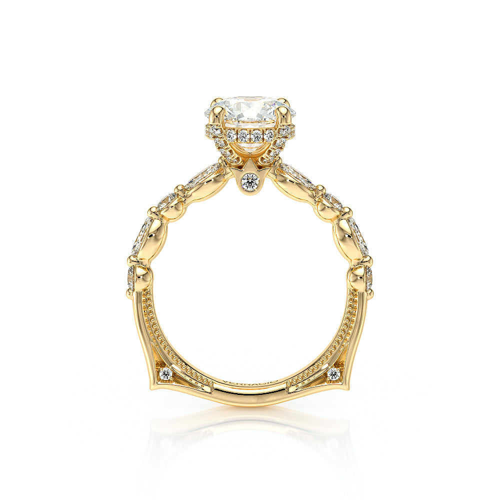 Round Side Stone 18k Yellow Gold Engagement Ring - VNG-2202