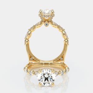 Round Side Stone 18k Yellow Gold Engagement Ring - VNG-2202