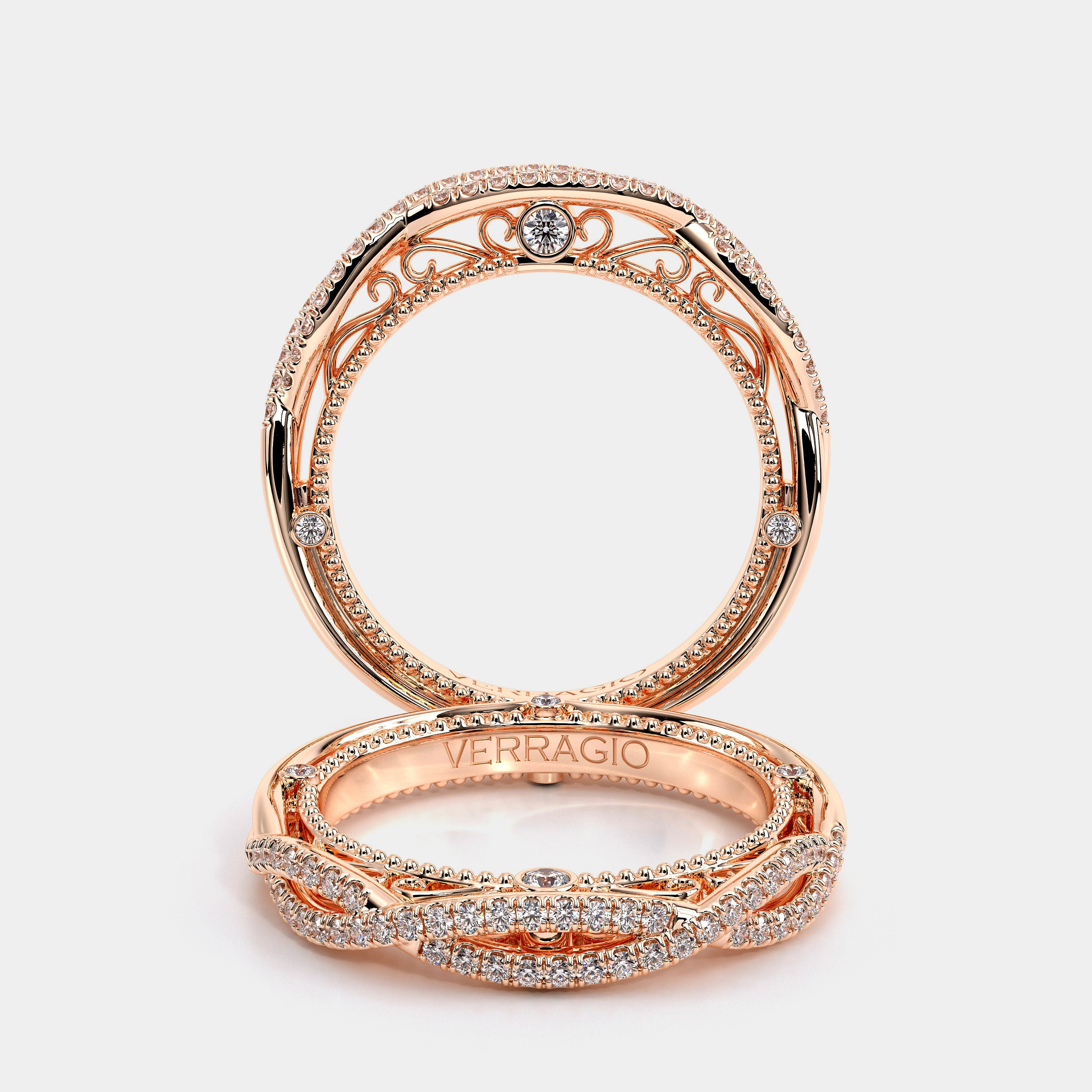 Vintage Twist Diamond Wedding Ring 14k Rose Gold - VEN-5003