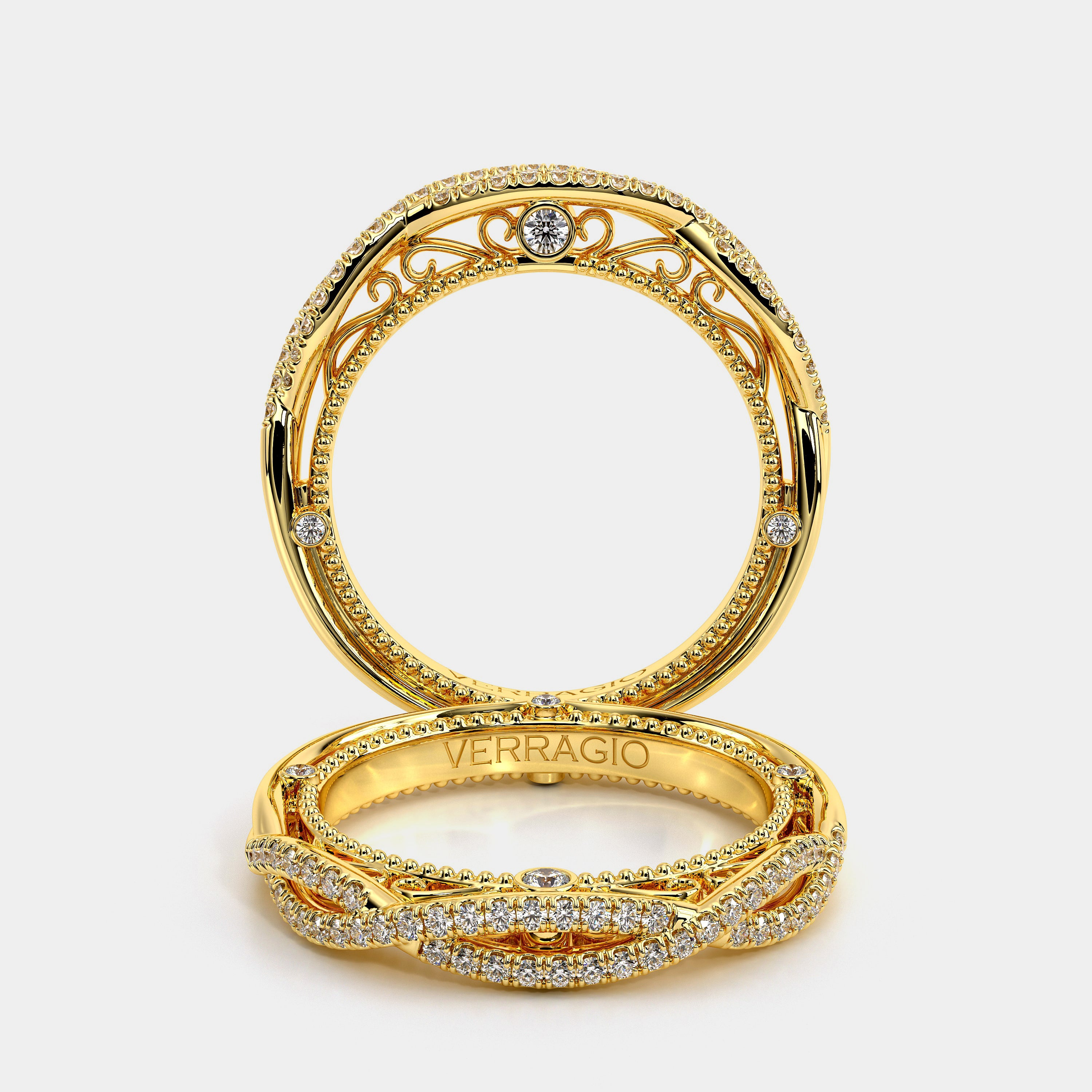 Vintage Twist Diamond Wedding Ring 18k Yellow Gold - VEN-5003