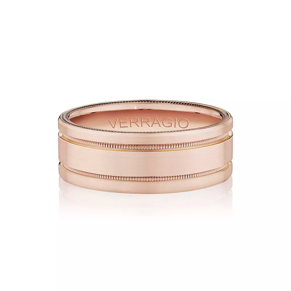 Classic Grooved Wedding Ring 14k Rose Gold - VW-8107