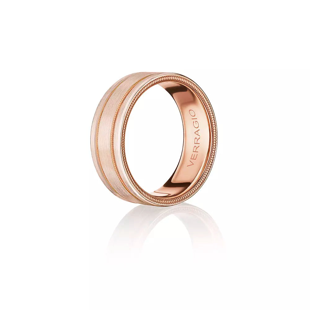 Classic Grooved Wedding Ring 18k Rose Gold - VW-8107