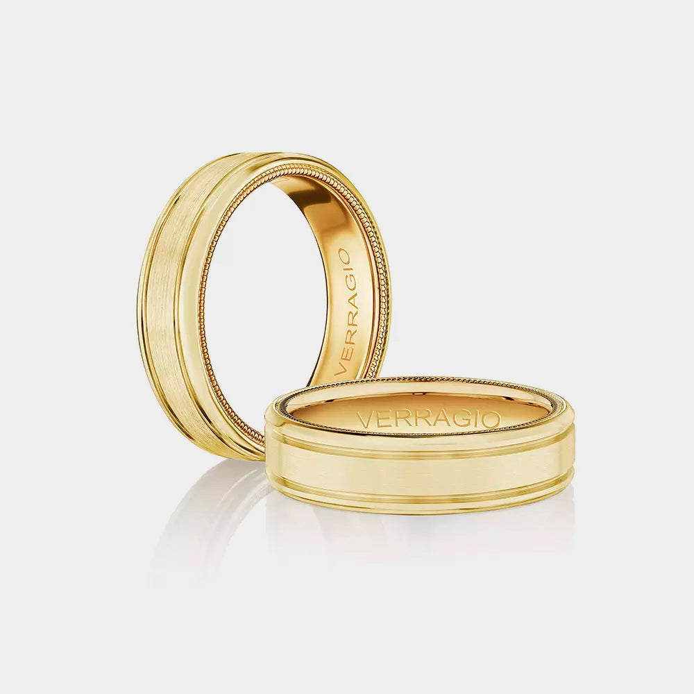 Modern Grooved Wedding Ring 18k Yellow Gold - VWB-6028