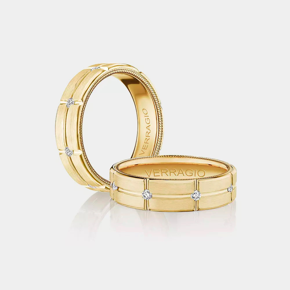 Modern Diamond Accent Wedding ring 14k Yellow Gold - VWD-6927