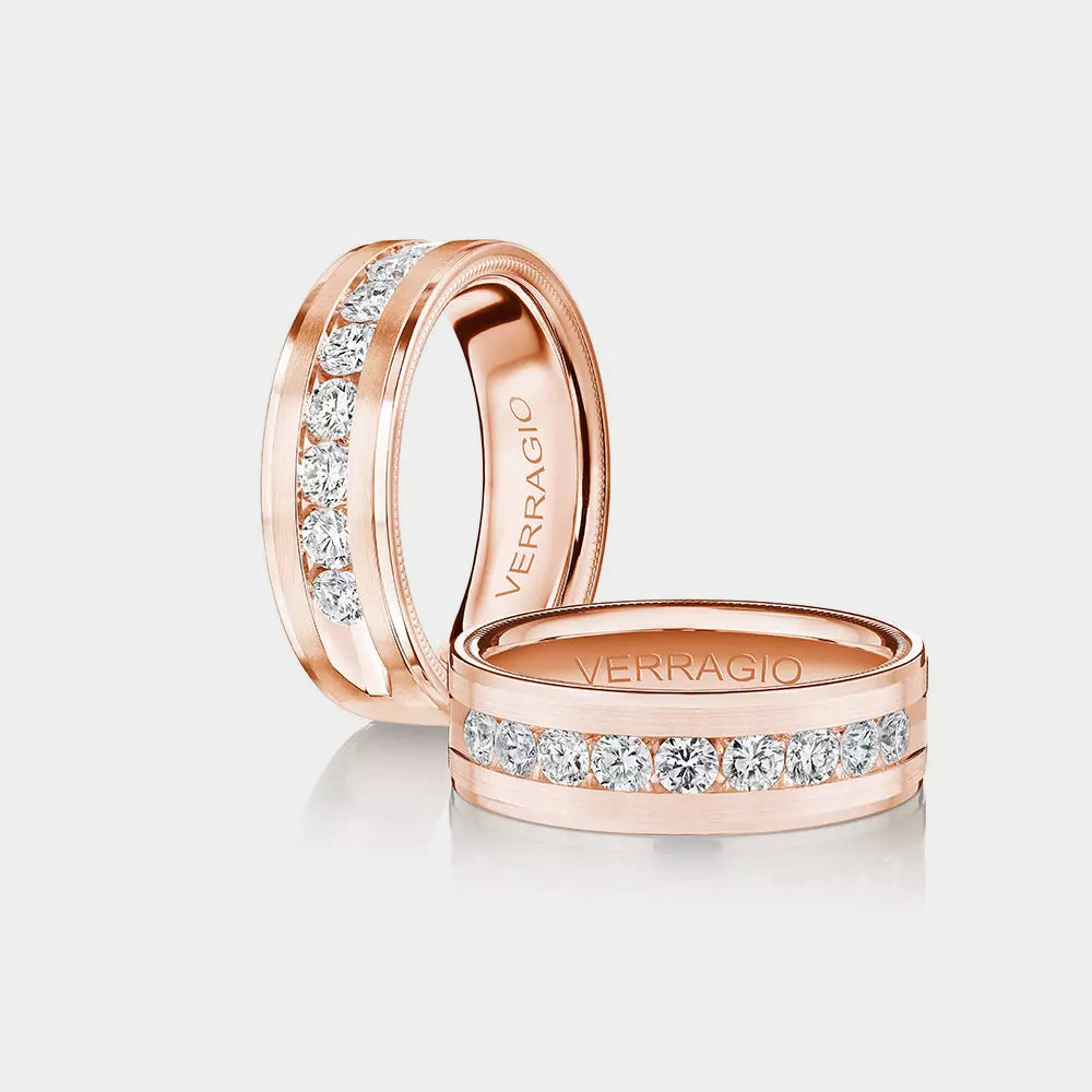 Modern Diamond Wedding Ring 18k Rose Gold - VWRD-7704