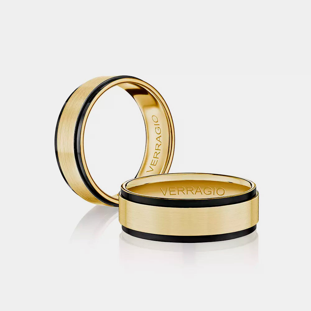 Modern Black Edge Wedding Ring 18k Yellow Gold - VWS-204