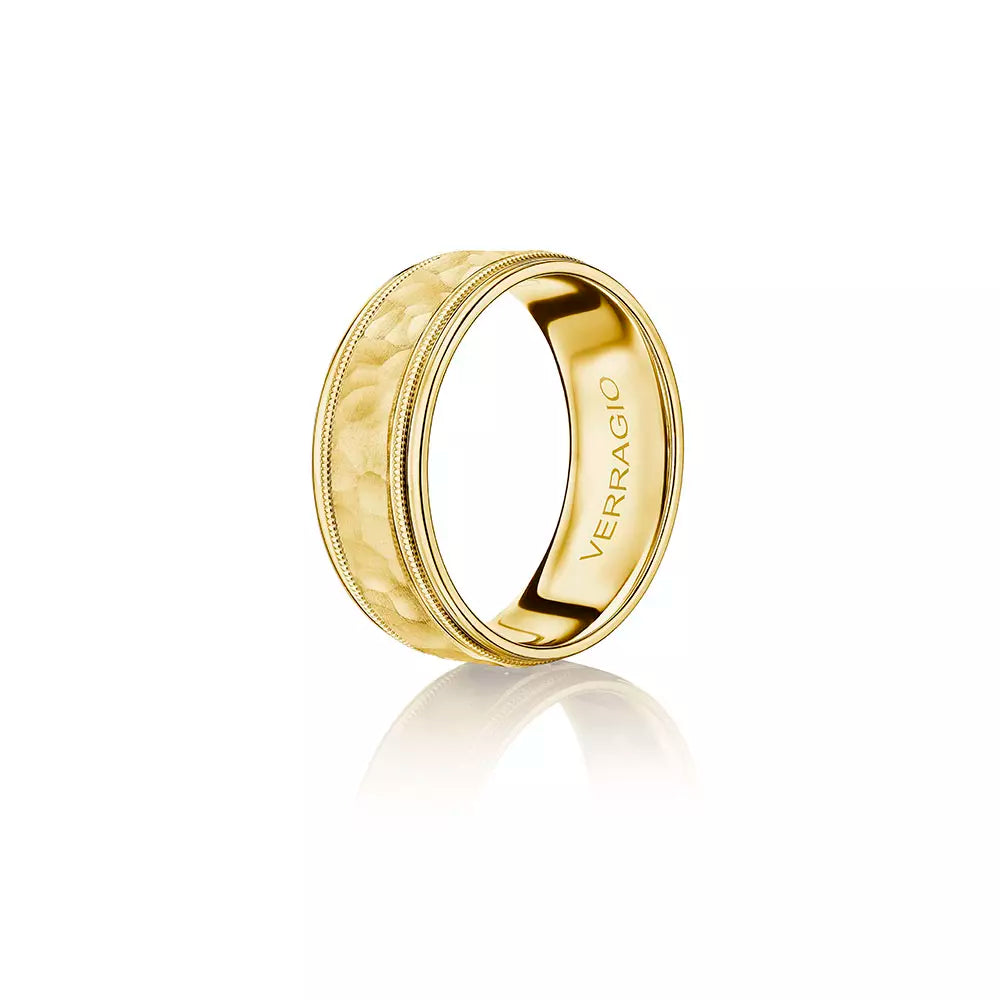 Modern Hammered Wedding Ring 14k Yellow Gold - VWS-208