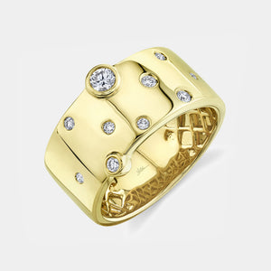 Kate Yellow Gold Wide Scattered Diamond Ring