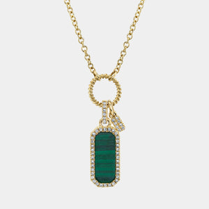 Kate Yellow Gold Diamond and Malachite Dog Tag Necklace