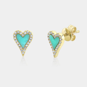 Kate Yellow Gold Diamond and Turquoise Heart Stud Earrings