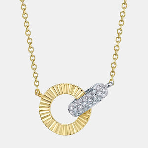 Kate Yellow and White Gold Diamond Ribbed Circle Necklace
