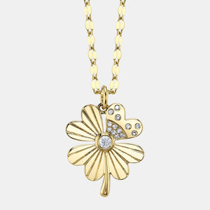 Kate Yellow Gold Diamond Clover with Sparkle Chain Necklace