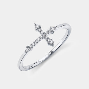 Kate White Gold East-West Diamond Cross Ring