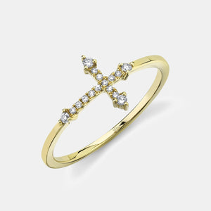 Kate Yellow Gold East-West Diamond Cross Ring