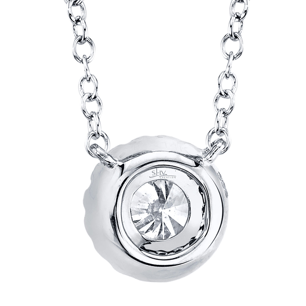 White gold diamond halo pendant, back view