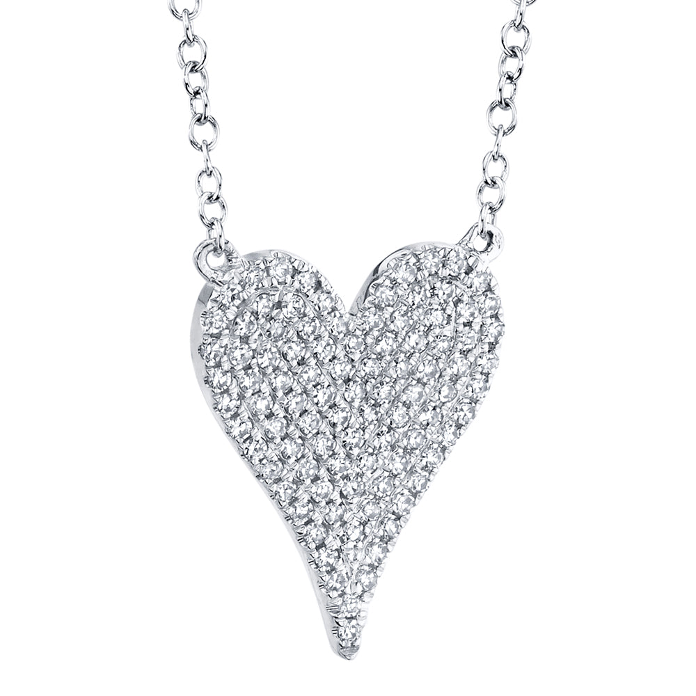 Heart-shaped diamond pendant necklace, front angle view