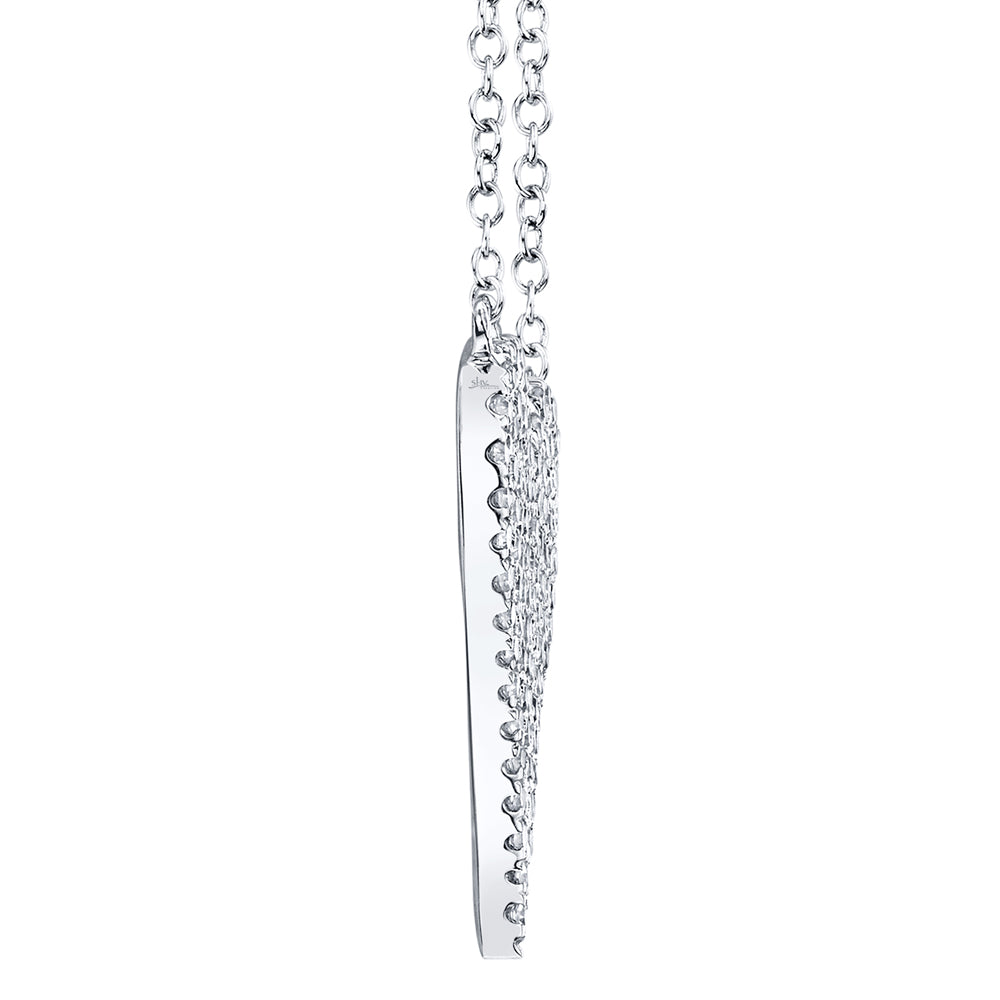 Heart-shaped diamond pendant necklace, side view