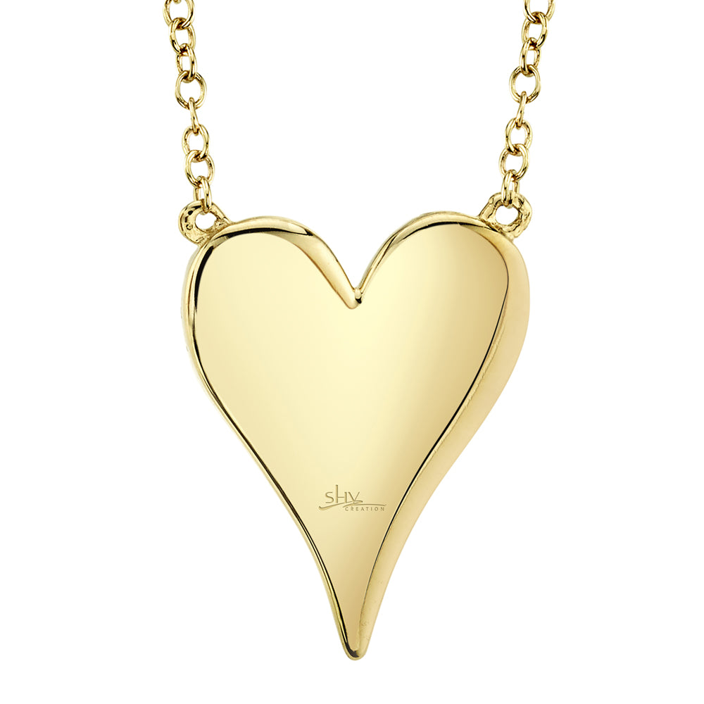 Yellow gold necklace with a heart-shaped pendant featuring diamonds, back view