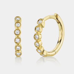 Kate Yellow Gold Bezel Set Diamond Huggie Earrings with Milgrain