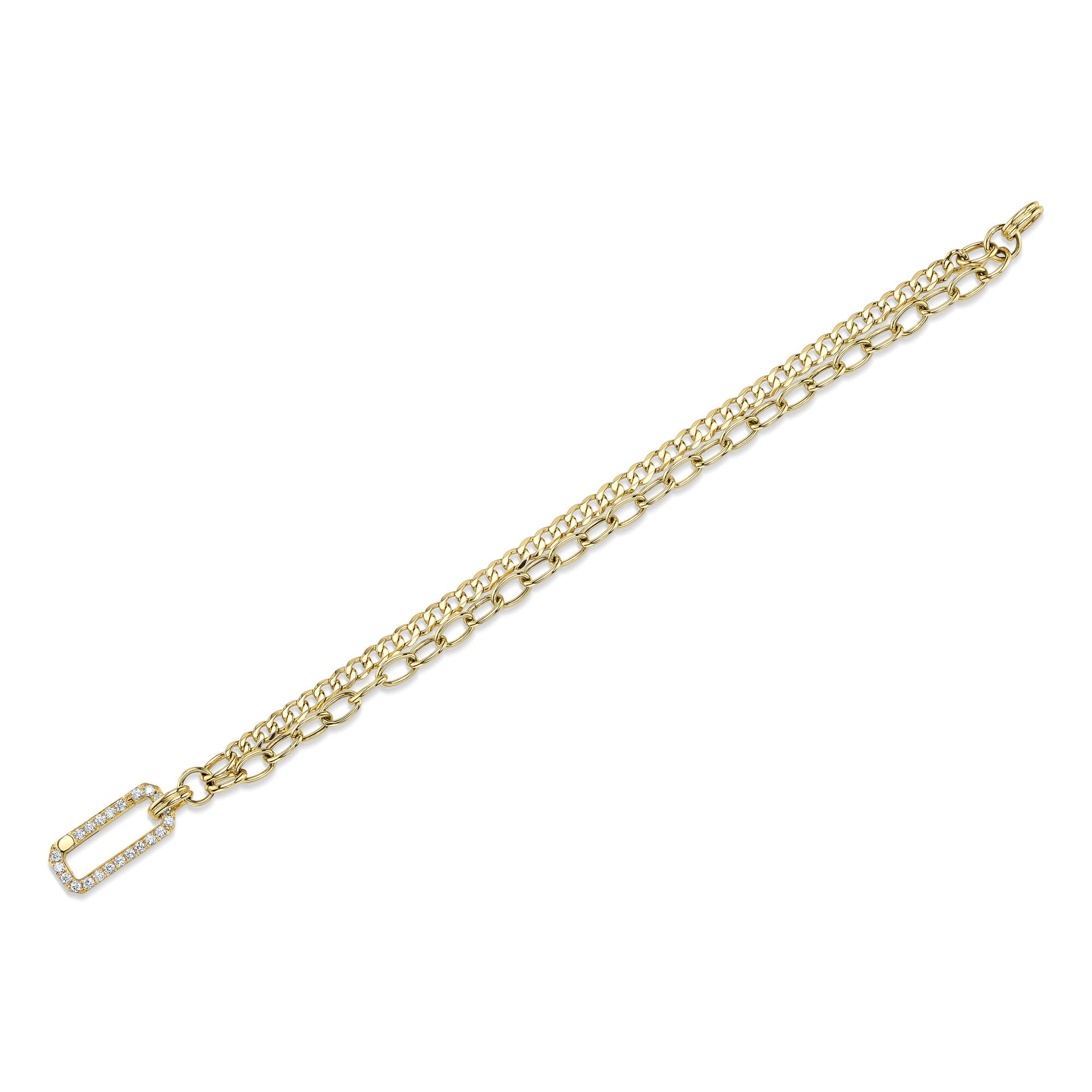 Yellow gold double layer link diamond link bracelet, flat lay view