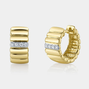 Kate Yellow Gold Diamond Ribbed Huggie Earrings