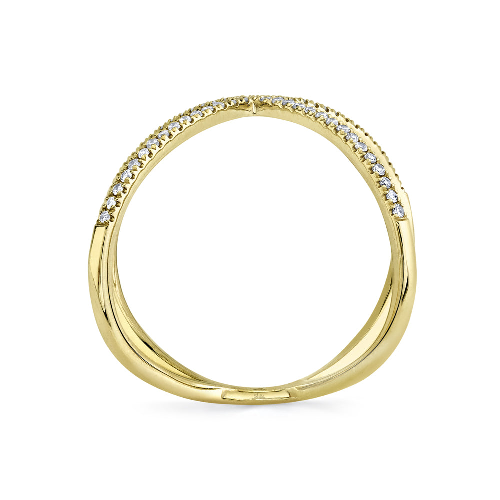 Yellow gold diamond "x" shaped ring, side view
