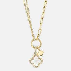 Kate Yellow Gold Diamond and Mother of Pearl Link Necklace