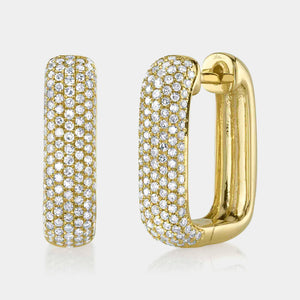 Kate Yellow Gold Diamond Pave Rectangular Hoop Earrings