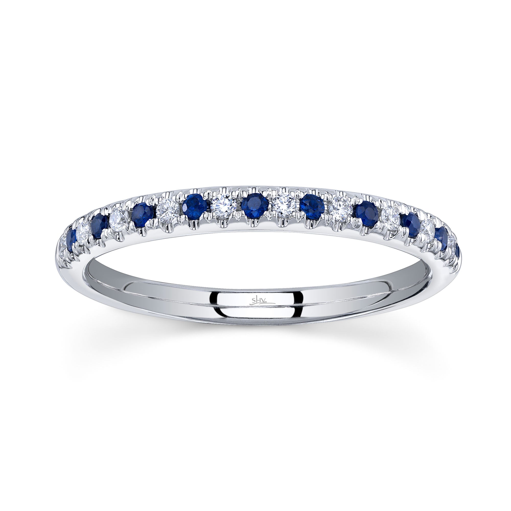 White gold diamond and sapphire fashion ring, front view