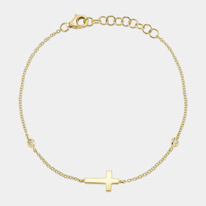 Kate Yellow Gold Diamond Bezel Cross Bracelet
