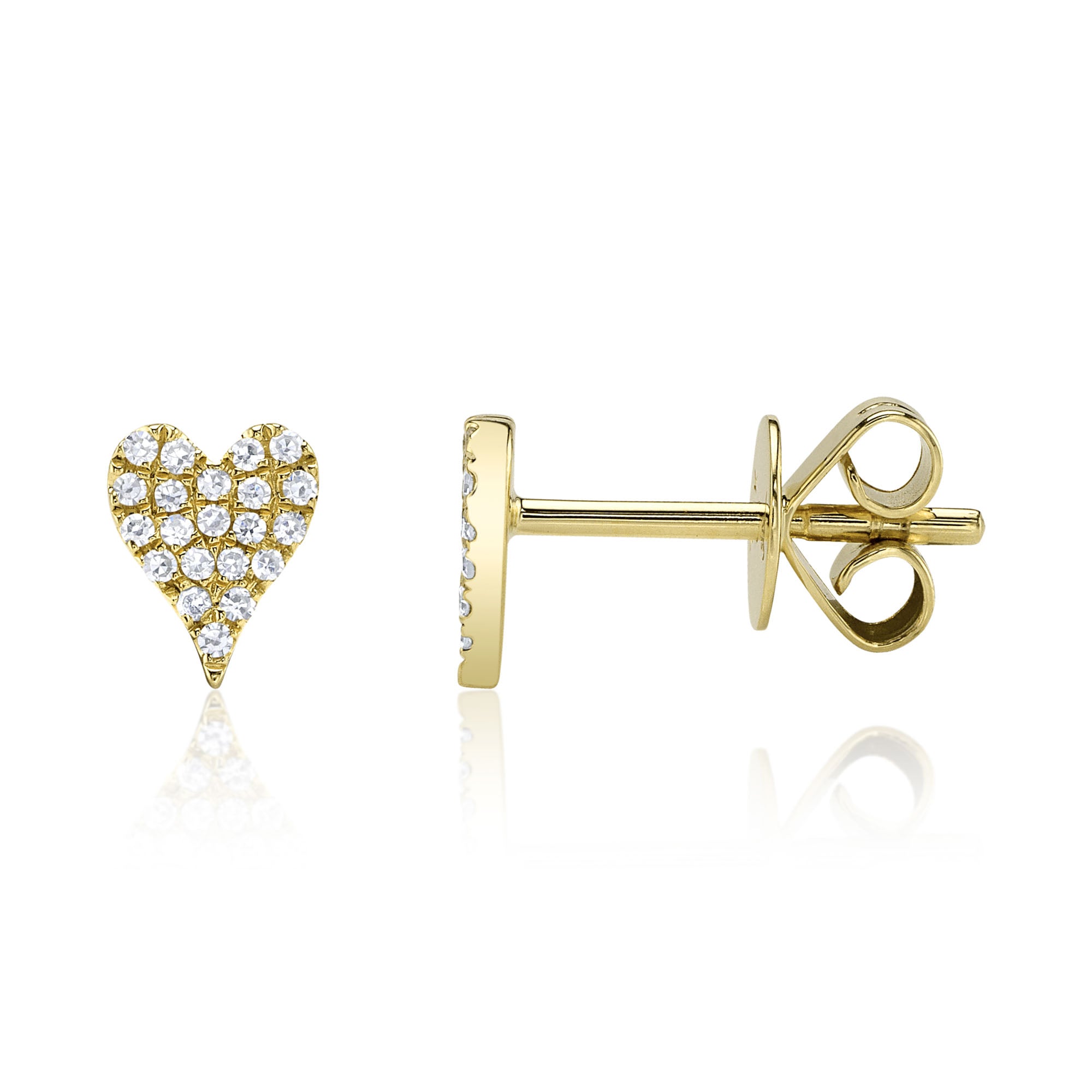 Yellow gold pave heart diamond stud earrings