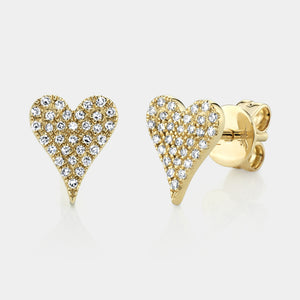 Kate Yellow Gold Large Pave Diamond Heart Stud Earrings