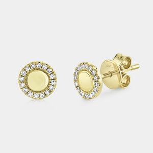 Kate Yellow Gold Polished Center Diamond Halo Stud Earrings