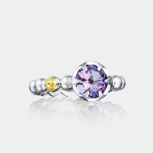 Sterling Silver and Yellow Gold Round Amethyst Ring