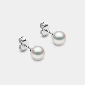 Classic Pearl Stud Earrings in White Gold - 6mm